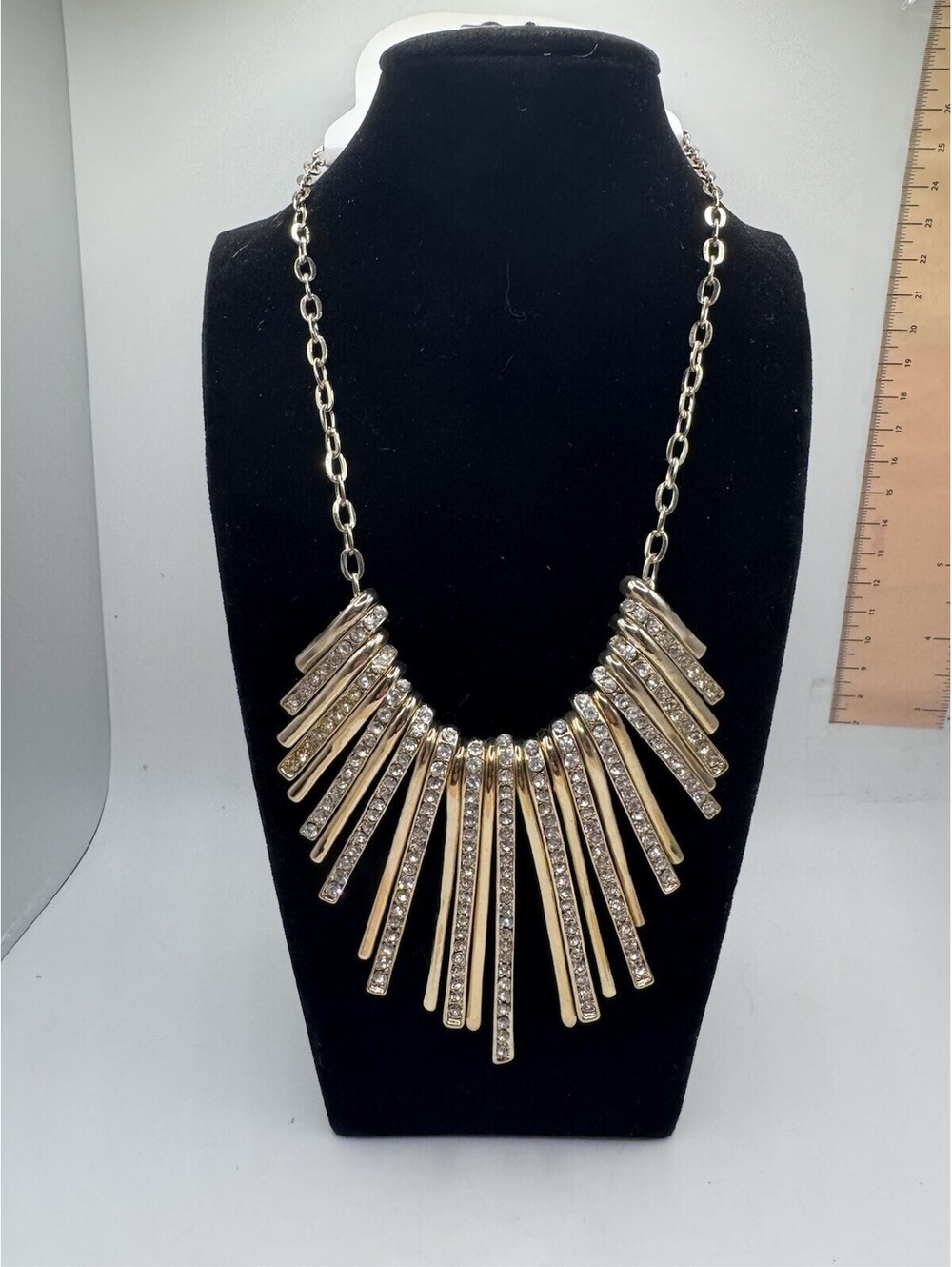 Ella Euro New Rhinestone Waterfall Fringe Gold Tone Bib Necklace With Earrings